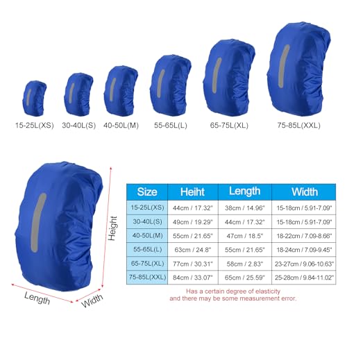 15-25L Waterproof Backpack Rain Cover, Non-Slip Backpack Cover with Vertical Reflective Strap Stay Dry for Hiking, Camping, Hunting, XS, Navy Blue