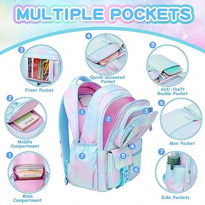 PIG PIG GIRL Kids Backpack for Girls - School Bags for Middle School Students - Book Bag for Elementary Primary - Blue - color: Blue