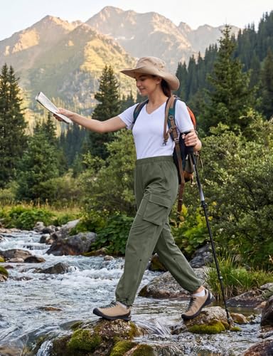 baleaf Women's Hiking Pants Lightweight Water Resistant Quick Dry Cargo Trail Pants with Zippered Pockets Summer SPF - color: Army Green, size: X-Large