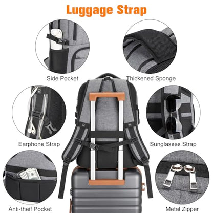 Insulated Lunch Backpack Fit 17" Laptop, Work Backpack with Lunch Box for Men & Women, Water Resistant College Computer Bag for Travel, Business, Hiking - color: Gray