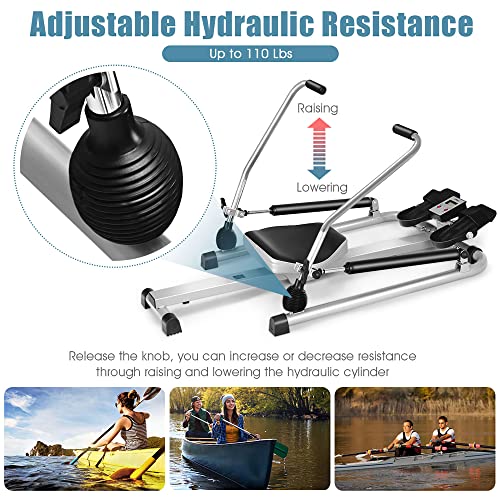 GYMAX Rowing Machines for Home, Hydraulic Rower with LCD Monitor, Adjustable Resistance up to 110LBS & Large Cushioned Seat, 265LBS Quiet Rowing Machine for Aerobic Workout Exercise Fitness