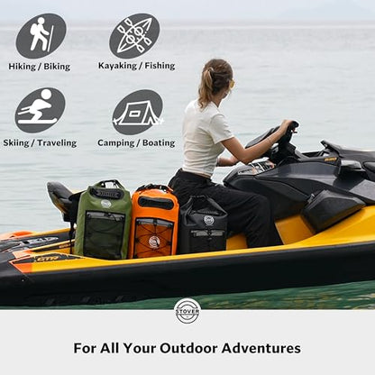 STOVER 5/10/25/30/40/55L Waterproof Dry Bag- Roll-Top Backpack w/Phone Case- Kayaking, Hiking, Camping, Boating- Men/Women - color: 25l Orange (With Phone Case), size: 25L