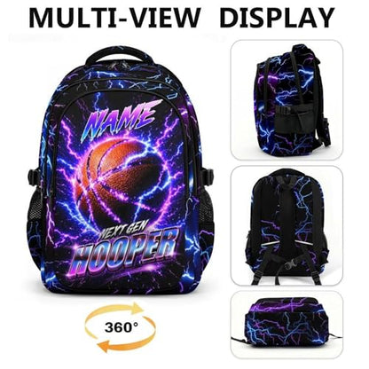 Kids School Backpack, Basketball Back Pack for Boys Teens Team Players - 17 Inch Lightning Sport Bookbag for Primary, Large Capacity School Supplies - color: Purple