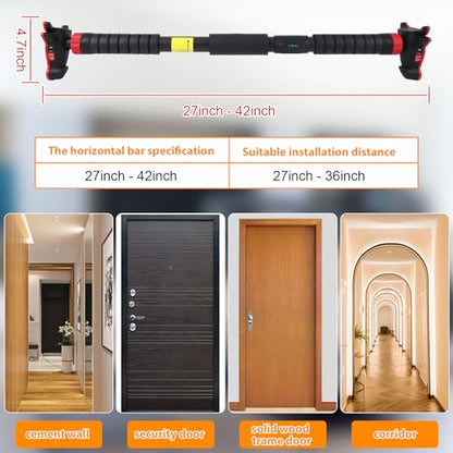 Adjustable Pull Up Bar for Doorway – Secure Lock, No Screws Needed – Heavy Duty, Supports 550 lbs – Integrated Bubble Level – Non-Slip Chin Up Bar – Fits 27"-42" Door Frames – Strength Training