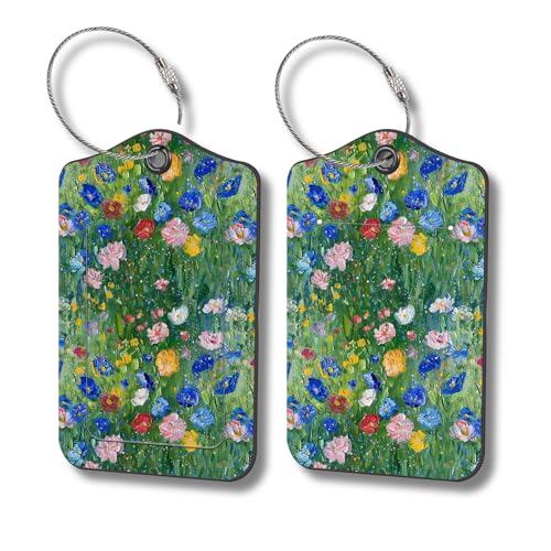 Luggage Tags for Suitcases, 2-Pack PU Leather for Cruise & Travel, Baggage ID Tags with Privacy Cover & Address Card, Durable Metal Ring, Kids Adults Travel Accessories, Impressionist Meadow - color: Impressionist Meadow