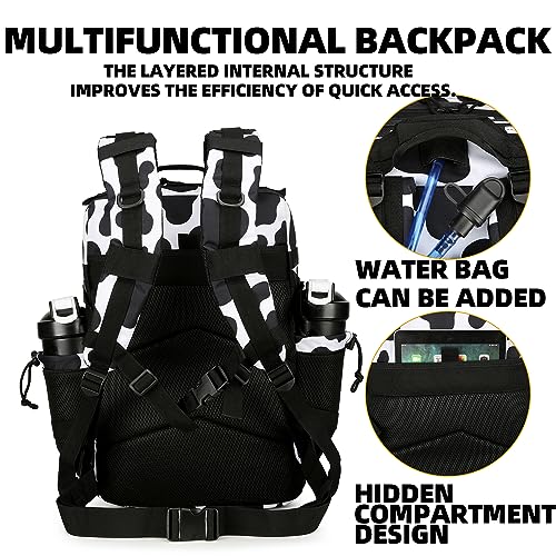 Lovelinks21 25L Tactical Backpack Military Tactical Backpack for Men and Women Small Assault Pack Outdoor Travel Hiking Camping Rucksack with Molle Webbing (Cow Print) - color: Cow Print
