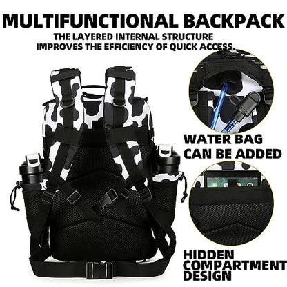 Lovelinks21 25L Tactical Backpack Military Tactical Backpack for Men and Women Small Assault Pack Outdoor Travel Hiking Camping Rucksack with Molle Webbing (Cow Print) - color: Cow Print