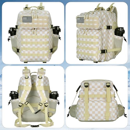 Lovelinks21 45L Tactical Assault Backpack 3 day assault pack with Molle Waterproof backpack Rucksack for Tactical Backpacks (Beige Plaid) - color: Beige Plaid