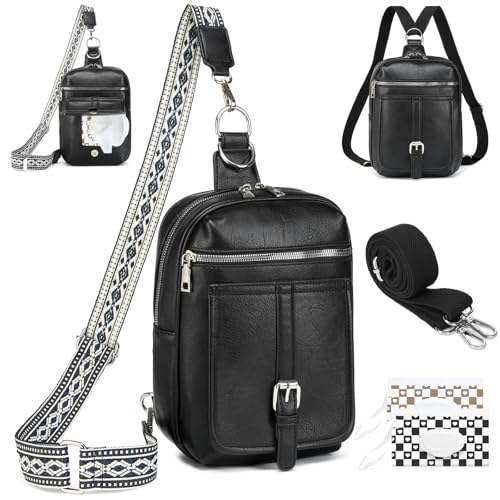 MYHOZEE Small Diaper Bag Crossbody Sling Purse for Women - 2 in 1 Leather Backpack with 2 Straps for Short Trips Work Daily | Mini diaper bag - color: Big Black