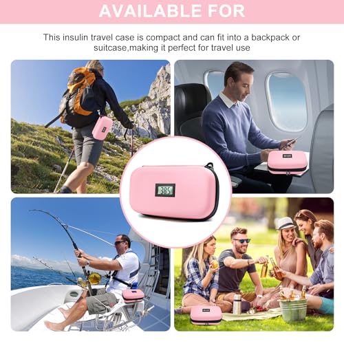 Gosemai TSA Approved Insulin Cooler Travel Case Medication Cooler for Travel with Thermometer Temperature Display Diabetic Medication Organizer Medical Travel Cooler Bag with 2 Ice Pack - color: Pink