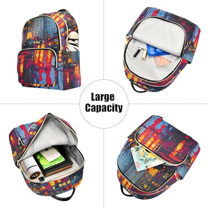 Women's Backpack City Street Print for Travel Commute, Cloth Shoulder Bag Double Zipper Size S - size: 10.2×5.1×12.5 IN