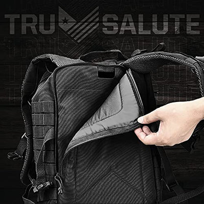 Tru Salute 45L Military Black Tactical Backpack Large Army 3 Day Pack Molle Bug out Bag Rucksack Backpack Military Black - color: Black