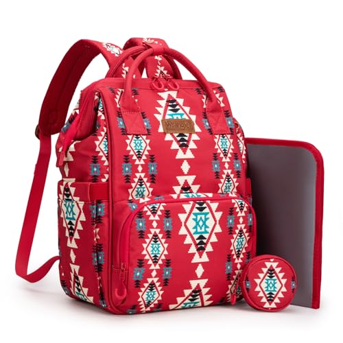 Montana West Wrangler Diaper Bag Backpack Aztec Callie Bag Travel Backpack Purses Western Multi-Function Baby Bags for Mom - color: Burgundy