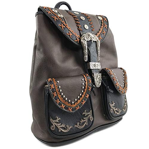 Zelris Western Country Floral Buckle Rucksack Backpack (Brown) - color: Brown