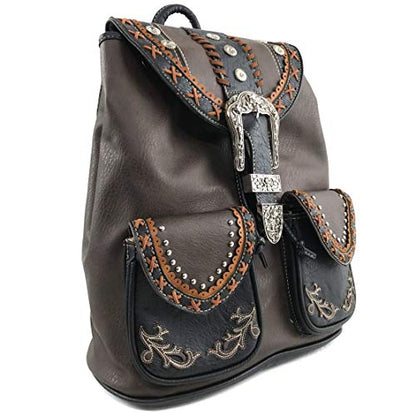 Zelris Western Country Floral Buckle Rucksack Backpack (Brown) - color: Brown