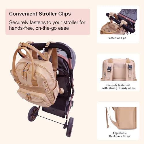 JESSIE & JAMES BeBe CCW Diaper Bag Nylon Backpack Multi Function Diaper Bag with Changing Pad & Stroller Straps_Camel/Camel - color: Camel/Camel