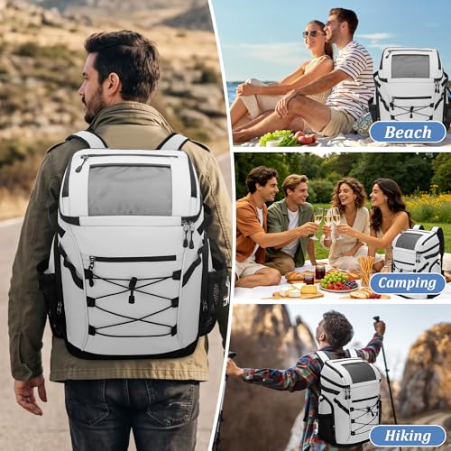 30L Cooler Backpack for Men Women, Leak Proof & Waterproof, Double Decker Insulated Backpack Cooler for Beach Camping Picnic (7.93 Gal, 48 Can) - color: White