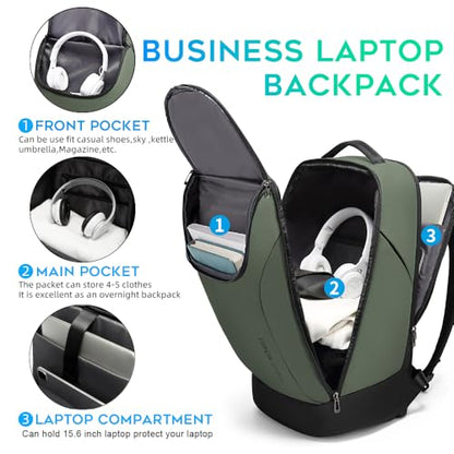 BANGE Business Commute Backpack Waterproof fit 15.6 Inch adopt in Commute,Travel Durable Backpack (Green) - color: Green(no Charge Port)