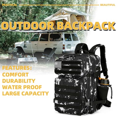 Lovelinks21 25L Tactical Backpack for Men and Women Military Backpack Small Assault Pack Molle Backpack Bug Out Bag Travel Rucksack Daypack (Black Lightning) - color: Black Lightning