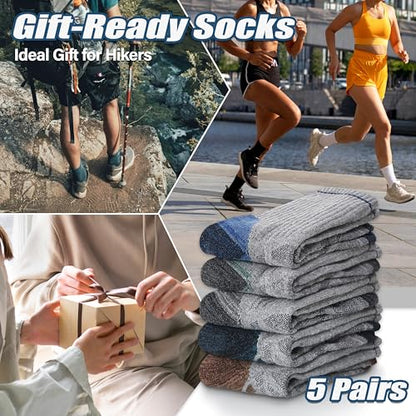 ANTSANG Merino Wool Hiking Socks, Enhanced Breathability, Targeted Cushion Thermal Socks for Men and Women, 5 Pairs - color: Gray Mixed, size: Large