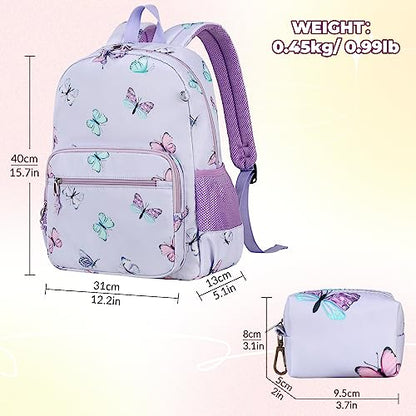 mygreen Kids Backpack, Kawaii Girls Backpack for School - color: Butterfly Purple