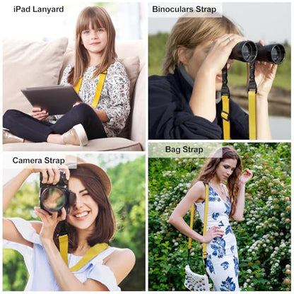 FIEIL Universal Shoulder Strap, Neoprene Padded Bag Strap with Double Adjustable Buckles, Comfortable Neck Lanyard for Camera, Cellphone Tablet,iPad, Laptop, Binocular, Luggage Bag(Bright Yellow) - color: Bright Yellow