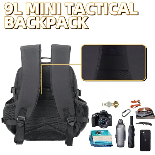 9L Mini Tactical Backpack for Men and Women Tactical Backpack Small for Hiking Small Tactical Bag Fitness Pack - color: Black&rosered