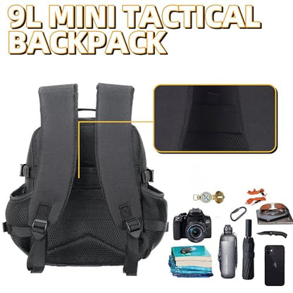9L Mini Tactical Backpack for Men and Women Tactical Backpack Small for Hiking Small Tactical Bag Fitness Pack - color: Black&rosered