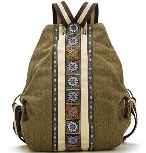 Goodhan Women Canvas Backpack Daypack Casual Shoulder Bag, Vintage Heavy-duty Anti-theft Travel Backpack - color: Army Green