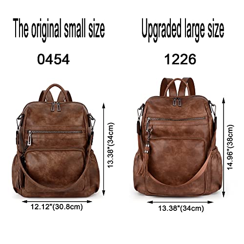 UTO Women Backpack Purse Leather Vegan Ladies Fashion Designer Rucksack Convertible Travel Shoulder Bag with Tassel - color: 01226 Beige Brown, size: Large