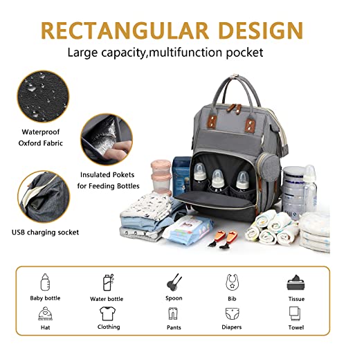GurZinn Baby Diaper Bag Backpack with Changing Station Travel Waterproof 3 in 1 Foldable Pad Unisex Grey - color: Grey