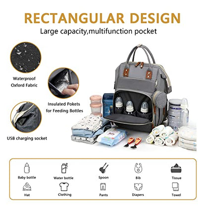 GurZinn Baby Diaper Bag Backpack with Changing Station Travel Waterproof 3 in 1 Foldable Pad Unisex Grey - color: Grey