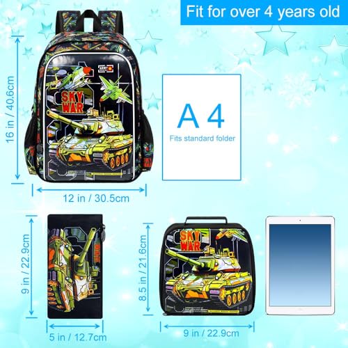 HPJGD 3PCS Tank Backpack for Kids, Water Resistant Boys Bookbag Set with Lunch Box, Cool School Bag for Elementary Preschool Toddler - Green Tank - color: Cool Uv Printed Mighty Tank Green
