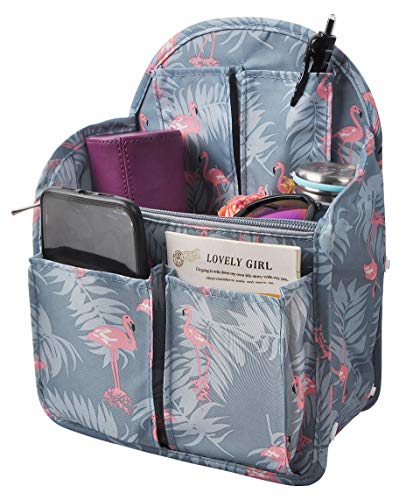 Vercord Backpack Organizer Insert Liner Hanging Travel Bag in Bag with Many Pockets - color: Blue Flamingo, size: Medium