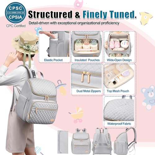 Weitars Diaper Bag Backpack Large Baby Diaper Bag with Changing Pad Travel Diaper Backpack,Baby Bag for Boys Girls,Stroller Straps,5 Insulated Pockets (Gray) - color: Gray