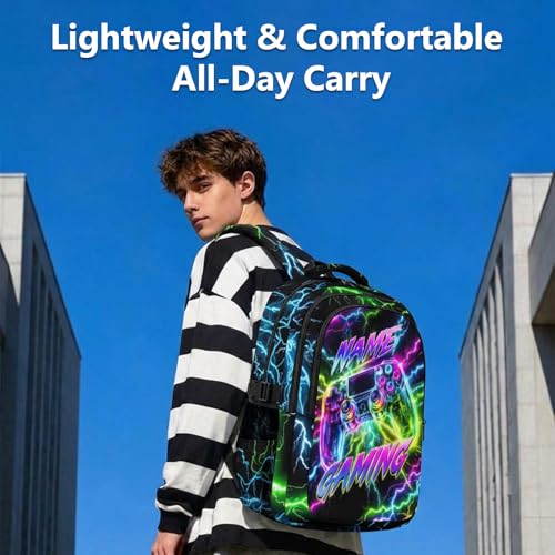 Boys Gaming Backpack Personalized School Backpacks for Kids Teens Game Lovers, 17 Inch Custom Game Controller Bookbags with 3 Compartments - color: Colorful