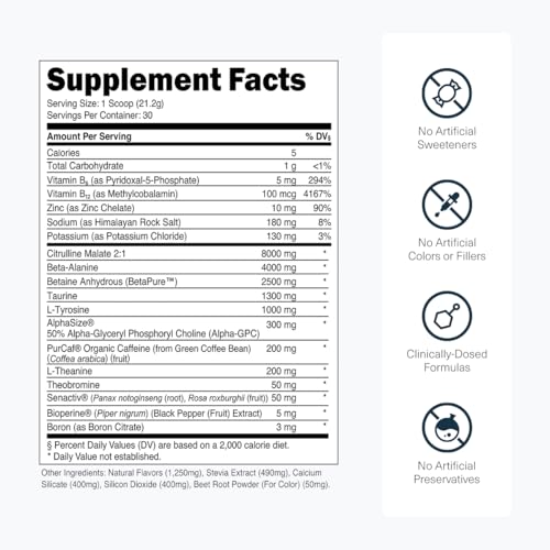 Transparent Labs Bulk Pre Workout Powder - Naturally Sweetened Preworkout for Men & Women, Pre Work Out for Muscle Building & Strength w/Beta Alanine & BetaPure - 30 Servings, Strawberry Lemonade