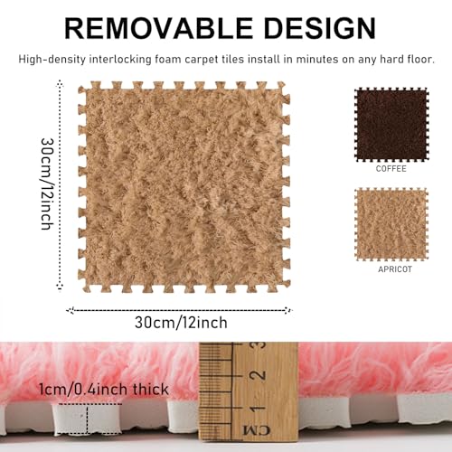 Thickened Plush Foam Interlocking Floor Carpet Mat,24 Piece 12x12in Fluffy Square Puzzle Foam Carpet Tiles with Edgings,Soft Anti-Slip Shaggy Area Rug Playmat(Color:Dark Curry + Light Curry) - color: Dark Curry + Light Curry