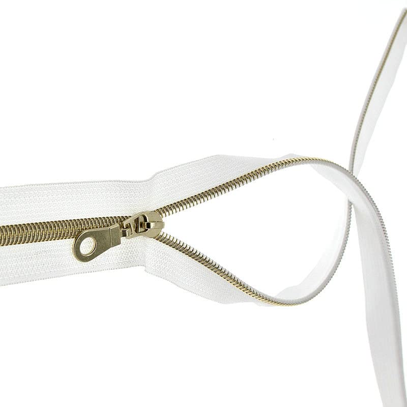 #5 Gold Metallic Nylon Coil Zipper by The Yard, Bulk 10 Yards White Tape with 25PCS Rose Gold Zippers Pulls for Sewing, Bags, Purses YIGUANXIN - color: White-Gold