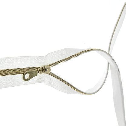 #5 Gold Metallic Nylon Coil Zipper by The Yard, Bulk 10 Yards White Tape with 25PCS Rose Gold Zippers Pulls for Sewing, Bags, Purses YIGUANXIN - color: White-Gold