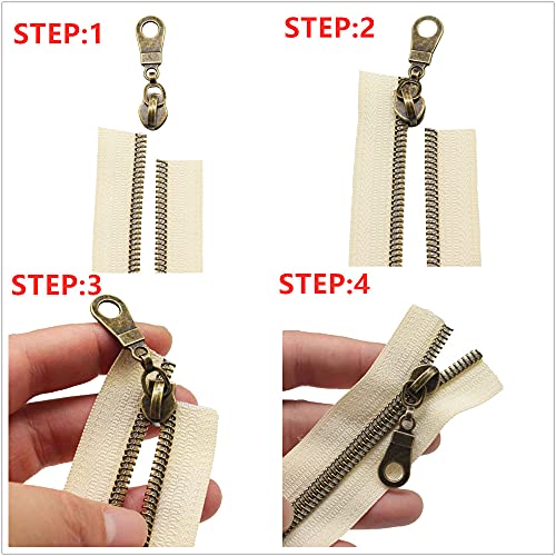 MebuZip #5 Antique Brass Metallic Nylon Coil Zippers by The Yard Bulk Coil Zipper Roll 10 Yards with 25pcs Pulls for DIY Sewing Craft Bags (Beige) - color: Antique Brass Beige