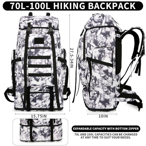 Hiking Backpack for Men 70L/100L Camping Backpack Military Rucksack Molle 3 Days Assault Pack for Climbing | Camping Backpack - color: 100l-blackwhite