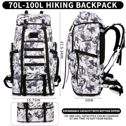Hiking Backpack for Men 70L/100L Camping Backpack Military Rucksack Molle 3 Days Assault Pack for Climbing | Camping Backpack - color: 100l-blackwhite