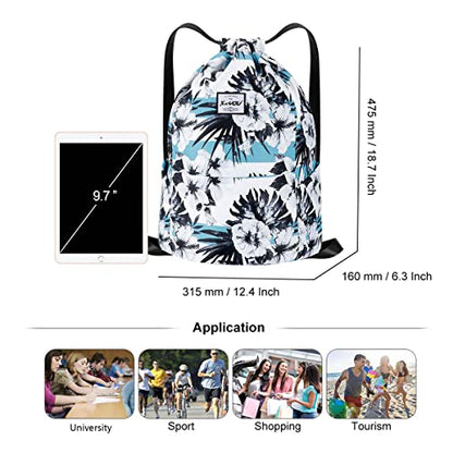XEYOU Drawstring Sports Backpack Lightweight Gym Yoga Sackpack Shoulder Rucksack Casual Outdoor Daypack for Women and Men | Lightweight - color: Black and White Flower Pattern