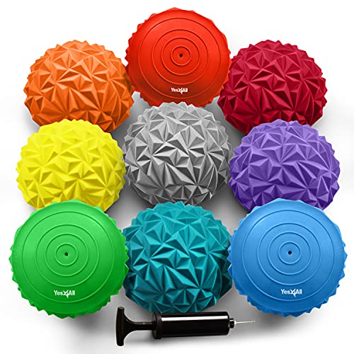 Yes4All Hedgehog Balance Pods for Exercise, Core Body Balancing, Balance Pods for Youth & Adults with Hand Pump - Set of 5 - style: D. Rocky - 9pcs