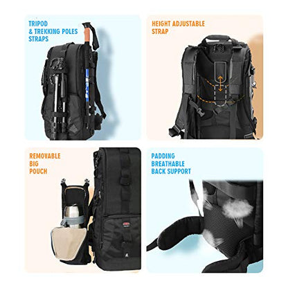 22L Large Professional DSLR Camera Backpack & Laptop Travel Camera Bag with Rain Cover for Digital Cameras, Tablet, Lens Kit for Full Frame Mirrorless Digital Camera - size: 22L