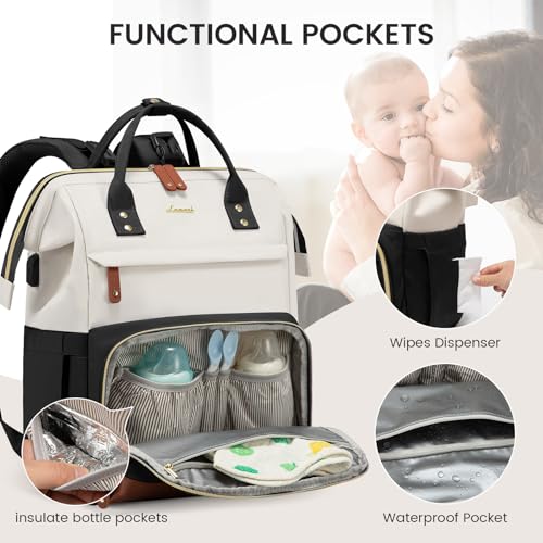 LOVEVOOK Diaper Bag Backpack, Baby Bag with Changing Station, Large Diaper Backpack for Mom Dads, Waterproof Mommy Bag for Boy and Girl, Travel Essential Baby Shower, Black-Beige - color: Black-beige