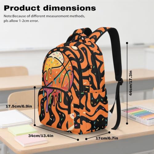 Suobstales Basketball Drip Print Kids School Backpack Casual Travel Daypack School Bookbag Backpack for Teens Boys Girls Lightweight Middle School Backpack with Adjustable Padded Straps - color: Basketball Drip
