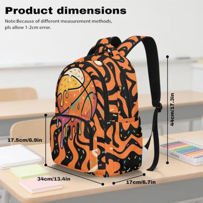 Suobstales Basketball Drip Print Kids School Backpack Casual Travel Daypack School Bookbag Backpack for Teens Boys Girls Lightweight Middle School Backpack with Adjustable Padded Straps - color: Basketball Drip