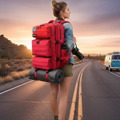 Military Tactical Backpack 55L for Men & Women Bug Out Bag Assault pack Molle Daypack Hiking Trekking Rucksack (Red) - color: Red